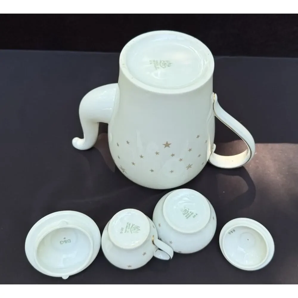 Rare Vintage Bing & Grondahl Milky Way Gold Star Pattern Tea Pot Cream & Sugar